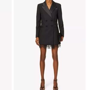 Self Portrait Small Black Tailored Lace Mini Dress Belted Tuxedo Cocktail Party